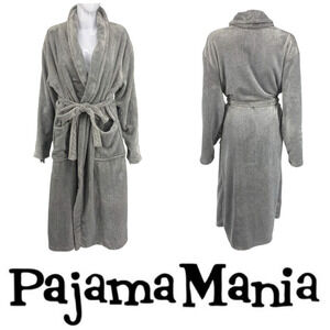 Pajamamania Sz XL Gray Fluffy Kimono Style Robe Bathrobe Belted Pockets